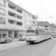 Historische Aufnahme: Die Straßenbahn Linie 4 in der Brunswiker Straße.
